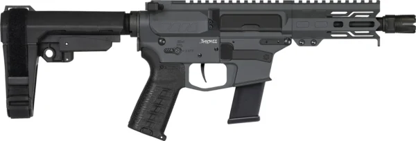 CMMG 45AB70FSG Banshee MKG 45 ACP 13+1 5" Black Nitride Medium Taper Threaded Barrel, EML 4" M-LOK Handguards, Sniper Gray Cerakote Aluminum Picatinny Rail Receiver, CMMG Zeroed Grips