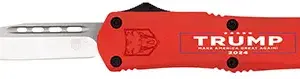 CobraTec Knives MTRP24REDDNS FS-3 Trump 2024 Medium OTF Drop Point Plain Satin D2 Steel Blade, 4.50" Red w/Trump, Make America Great Again Aluminum Cerakoted Handle