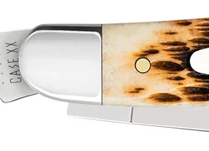 Case 00042 Stockman  Medium 2.57"/1.88"/1.71" Folding Clip Point/Sheepsfoot/Spey Plain Mirror Polished Tru-Sharp SS Blade Peach Seed Jigged Amber Bone Handle