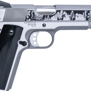 Cnc Firearms CNCWESTSPIRIT Colt 1911 Western Spirit 45 ACP 7+1 5" Stainless Steel Barrel, Serrated w/Engraved Scrollwork Slide, Black Buffalo Horn Grip