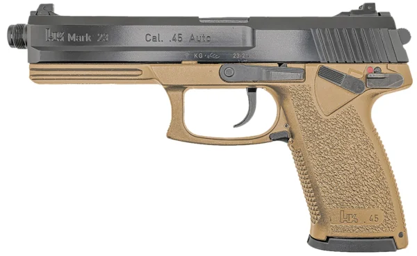 HK 81000869 Mark 23  45 ACP 10+1 5.87" Black Threaded Barrel, Black Cerakote Serrated Steel Slide, Flat Dark Earth Polymer Frame w/Accessory Rail