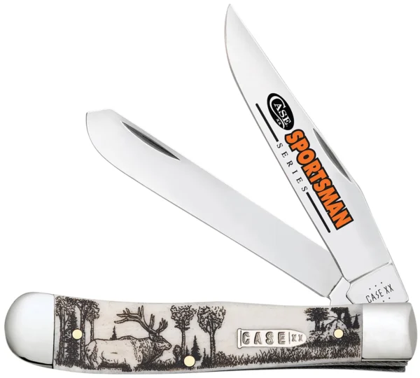 Case 81222 Trapper Sportsman Folding Clip Point/Spey Plain Mirror Polished Tru-Sharp SS Blade/Elk Embellished Natural Bone Handle