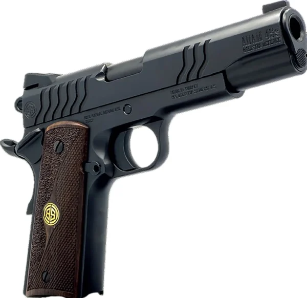 Dickinson LLC DCKSN9BS 1911 Adam 9mm Luger 8+1 4.37" Black Steel Barrel, Shiny Black Serrated Aluminum Slide & Steel Frame, Wood Grip