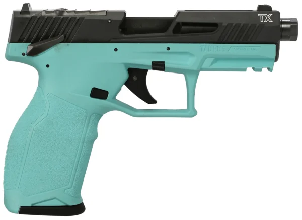 Taurus 1-2TX22P141C-10 TX22 T.O.R.O. 22 LR 10+1 4.60" Matte Black Threaded Barrel, Black Hard Coat Anodized Optic Ready/Serrated Slide, Cyan Polymer Frame w/Picatinny Rail, Textured Grip