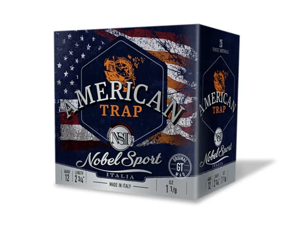 Nobel/Eurosports LLC ANS12FSC8 American Trap  12Gauge 2.75" 1 1/8oz 8Shot 25 Per Box/10 Case