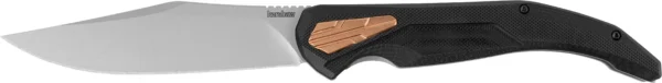 Kershaw 2076 Strata  4" Folding Cleaver Plain Stonewashed D2 Steel Blade, Bead Blasted SS/Black G10 Handle w/Copper Insert