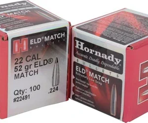 Hornady 22491 ELD Match  22 Cal .224 52 gr Extremely Low Drag Match 100 Per Box/ 40 Case