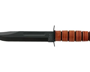Ka-Bar 1317 Dog's Head Utility Knife 7" Fixed Clip Point Plain Black 1095 Cro-Van Blade, Brown Leather Handle, Includes Sheath