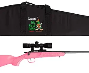 Crickett KSA2220BSC Youth Package 22 LR 16.12" Blued Barrel & Receiver, Pink Synthetic Stock w/11.5" LOP, Rebounding Firing Pin Safety Includes 4x32 Scope, KSA301 Scope Mount Kit & Soft Rifle Case