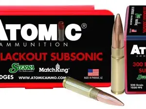 Atomic Ammunition 00465 Rifle Subsonic 300 Blackout 220 gr Hollow Point Boat Tail 50 Per Box/ 10 Case