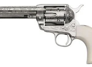 Taylors & Company 200061 1873 Cattle Brand 45 Colt (LC) Caliber with 5.50" Barrel, 6rd Capacity Cylinder, Overall Nickel-Plated Engraved Finish Steel & Ivory Synthetic Grip
