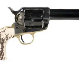 Taylors & Company 200064 1873 Cattle Brand 45 Colt (LC) Caliber with 4.75" Blued Finish Barrel, 6rd Capacity Blued Finish Cylinder, Color Case Hardened Finish Steel Frame & Imitation Stag Grip