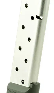 CMC Products 17150 Power Mag Railed 10rd 45 ACP Fits 1911 Government Stainless Steel w/ Black Base Pad