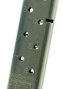 CMC Products 17130 Power Mag Railed 8rd 45 ACP Fits 1911 Government Stainless Steel w/ Black Base Pad