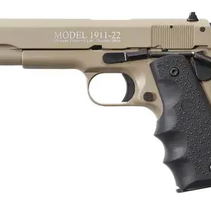 Chiappa Firearms 401120 1911-22  22 LR 10+1, 5" Black Steel Barrel, Tan Serrated Slide, Tan Aluminum Frame w/Beavertail, Black Hogue Rubber Finger Grooved Grip, Manual Thumb Safety, Right Hand