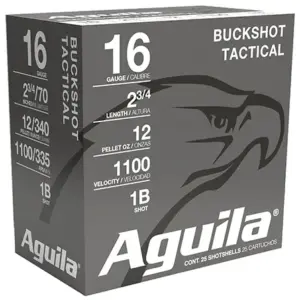 Aguila 1C1601BA Buckshot High Velocity 16Gauge 2.75" 1 1/8oz 1Buck Shot 25 Per Box/10 Case