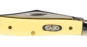 Case 00030 Peanut  2.10"/1.53" Folding Clip/Pen Plain Tumble Polish Chrome Vanadium Blade/Smooth Yellow Synthetic Handle