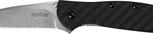 Kershaw 1660CF Leek  3" Folding Drop Point Plain Stonewashed CPM 154 SS Blade Black Carbon Fiber Handle Includes Pocket Clip