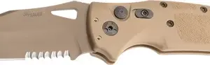 HOGUE K320A M17 3.5" AUTO FLDR - TANTO PART SERRATED POLY TAN