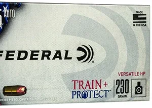 Federal TP45VHP1 Train + Protect  45 ACP 230 gr Versatile Hollow Point 50 Per Box/ 10 Case