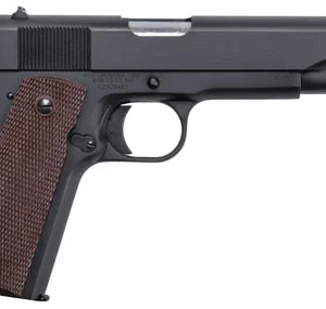 Auto-Ordnance 1911BKO9 1911 A1 GI Spec 9mm Luger 9+1, 5" Stainless Steel Barrel, Matte Black Serrated Carbon Steel Slide & Frame w/Beavertail, Brown Checkered Polymer Grip