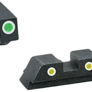 AmeriGlo GL115 Classic Tritium Sight Set for Glock  Black | Green Tritium with White Outline Front Sight Yellow Tritium with White Outline Rear Sight