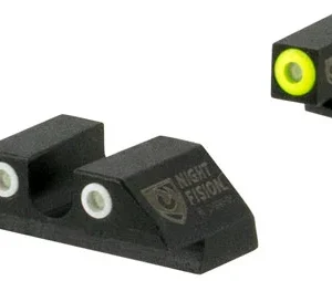 Night Fision GLK001007YGW Tritium Night Sights For Glock  Black | Green Tritium Yellow Ring Front Sight Green Tritium White Ring Rear Sight