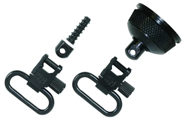 Uncle Mike's 18002 Mag Cap Swivel Set made of Steel with Blued Finish, 1" Loop Size & Quick Detach Style for 12 Gauge Remington 870 Express with Wood Stock Includes Two Super Swivels