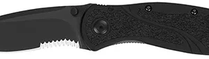 Kershaw 1670BLKST Blur  3.40" Folding Drop Point w/Recurve Part Serrated Black DLC 14C28N Steel Blade Black Anodized Aluminum Handle Includes Pocket Clip