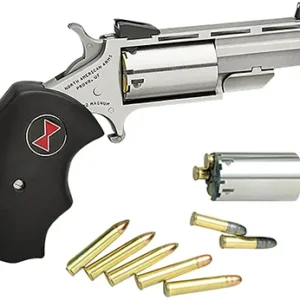 North American Arms BWC Black Widow  22 LR or 22 WMR 5 Shot 2" Vent Rib Barrel, Overall Stainless Steel Finish, Finger Grooved Black Rubber Grip & Fixed Sights Includes Cylinder