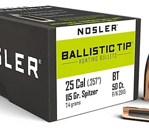 Nosler 25115 Ballistic Tip  25 Cal .257 115 gr Spitzer Point/ 50 Per Box