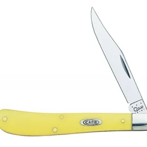 Case 031 S Trapper Slimline 3.25" Folding Clip Point Plain Tumble Polish Chrome Vanadium Steel Blade Yellow Synthetic Handle