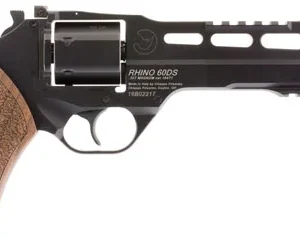 Chiappa Firearms 340221 Rhino 60DS  Small Frame 357 Mag 6 Shot, 6" Black Anodized Steel Vent Rib Barrel, Blued Steel Cylinder, Black Anodized Aluminum Frame, Walnut Grip, Concealed Hammer