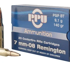 PPU PP708 Metric Rifle  7mm-08 Rem 140 gr Pointed Soft Point Boat Tail 20 Per Box/ 10 Case