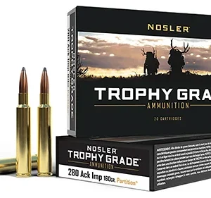 Nosler 60044 Trophy Grade  280 Ackley Improved 160 gr Nosler Spitzer Partition 20 Per Box/ 10 Case