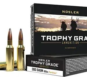 Nosler 60062 Trophy Grade  300RemSAUM 180gr Nosler Spitzer Partition 20 Per Box/10 Case