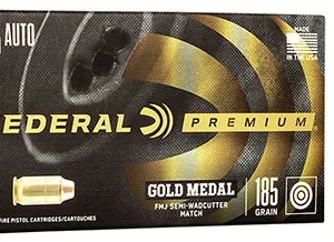 Federal GM45B Premium Gold Medal 45 ACP 185 gr Full Metal Jacket Semi Wadcutter 50 Per Box/ 20 Case