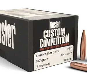 Nosler 49742 Custom Competition 6mm .243 107 gr Hollow Point Boat Tail/ 100 Per Box