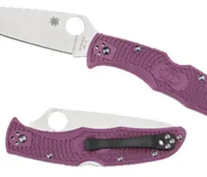 Spyderco C10FPPR Endura 4 Lightweight 3.75" Folding Clip Point Plain VG-10 SS Blade Purple Bi-Directional Texturing FRN Handle Includes Pocket Clip