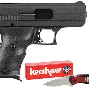 Hi-Point 916HCKNIFE C9 w/Knife 9mm Luger 8+1, 3.50" Black Steel w/Integral Compensator Barrel, Black Powder Coated Serrated Steel Slide, Black Polymer Frame & Grip, Knife