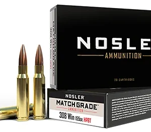 Nosler 60052 Match Grade  308 Win 155 gr Custom Competition Hollow Point Boat Tail 20 Per Box/ 10 Case