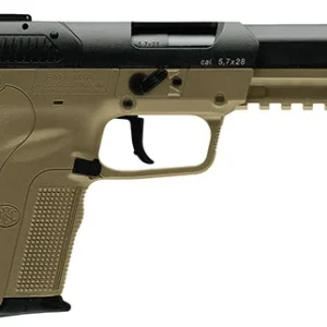 FN 3868929352 Five-seveN *CA Compliant 5.7x28mm 10+1 4.80" Black Steel Barrel, Black Serrated Steel Slide & Polymer Frame w/Picatinny Rail, FDE Textured Polymer Grip, Ambidextrous