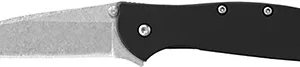 Kershaw 1660SWBLK Leek  3" Folding Drop Point Plain Stonewashed 14C28N Steel Blade Black Anodized Aluminum Handle Includes Pocket Clip