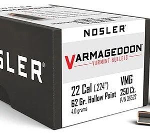 Nosler 36522 Varmageddon  22 Cal .224 62 gr Flat Base Hollow Point/ 250 Per Box