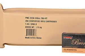 PMC 223ABP Bronze Battle Pack 223Rem 55gr Full Metal Jacket Boat Tail 200 Per Box/5 Case
