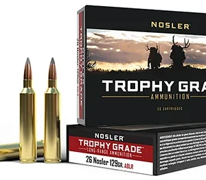 Nosler 60110 Trophy Grade Long-Range 26 Nosler 129 gr Nosler Spitzer AccuBond Long Range 20 Per Box/ 10 Case