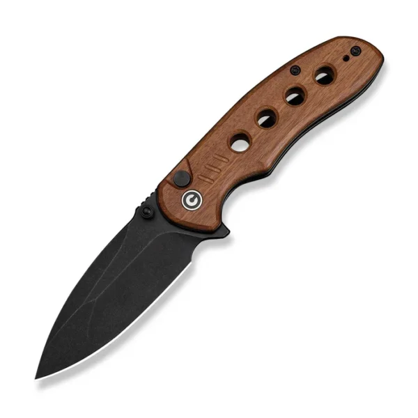 CIVIVI Triptych Flipper & Thumb Stud & Button Lock Knife Guibourtia Wood Handle (2.97"" Black Stonewashed 14C28N Blade)