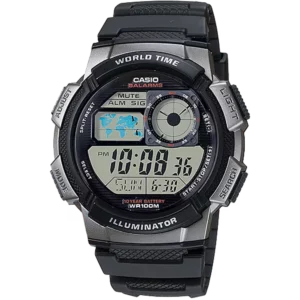 Classic World Time Digital Watch w/ 100 Meter Water-Resistance