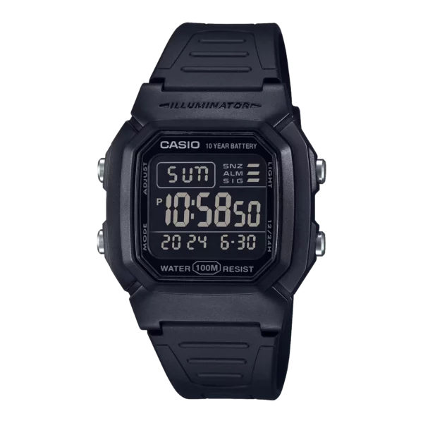 Classic Digital Watch w/ Blackout Dial, Dual Time & 5 Alarms