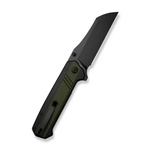 Draxor Flipper/Thumb Stud Folding Knife 3.70"" Black 9Cr18MoV Sheepsfoot Plain Edge Blade, Green/Black G10 Handle
